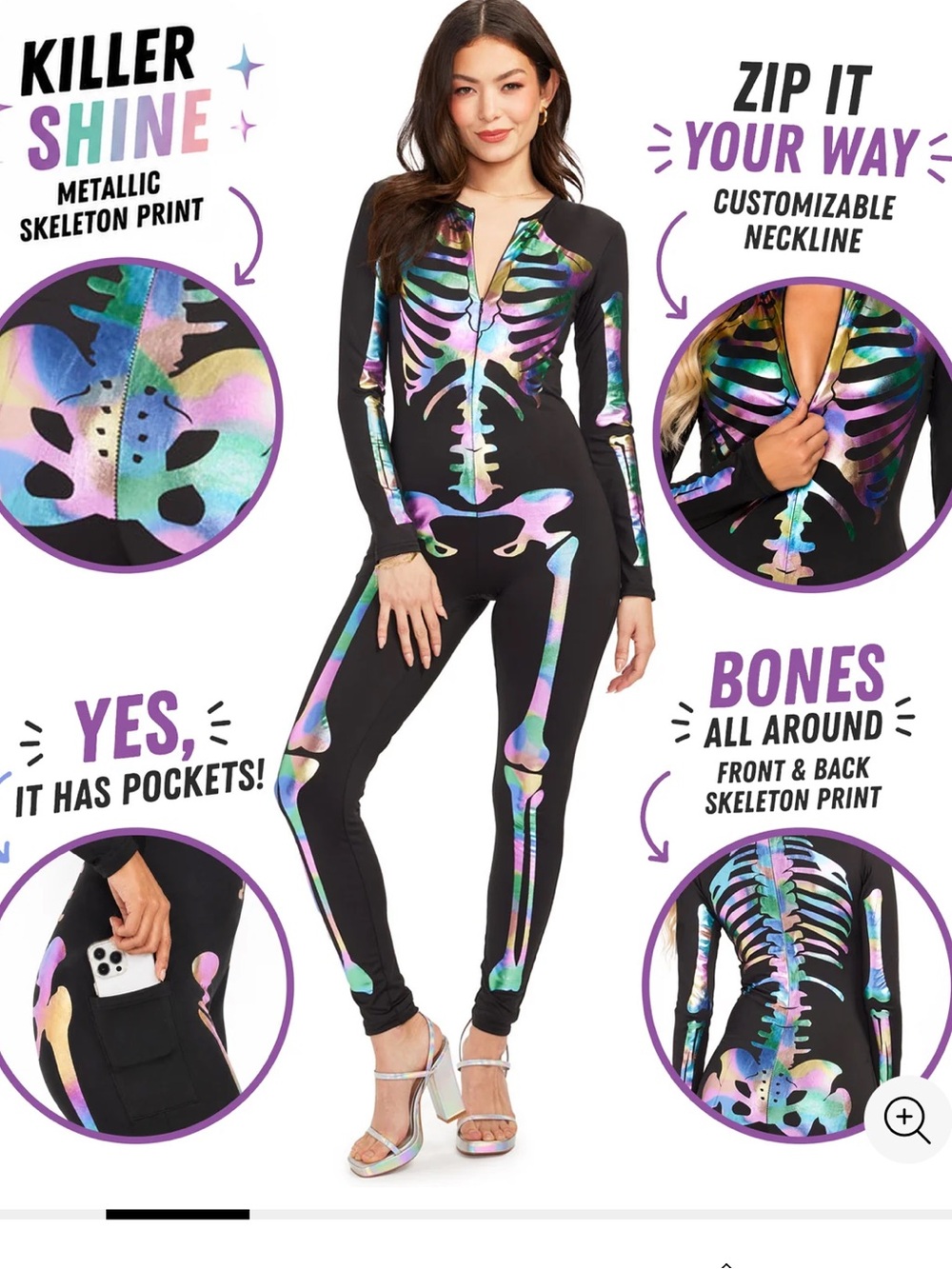 Tipsy Elves Iridescent Skeleton bodysuit - Women Large